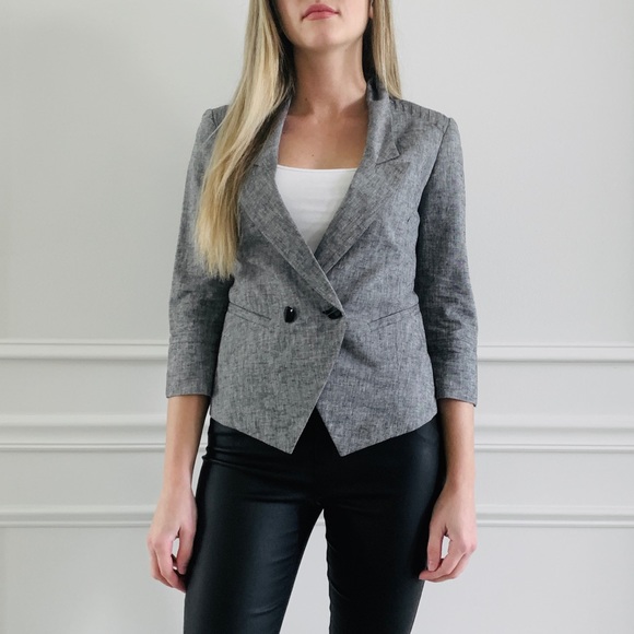 {BCBG} Grey Linen Cropped Blazer - Picture 2 of 4
